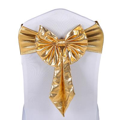 China Wholesale Durable Luxury Gold Spandex Chair Sashes With Butterfly For Wedding Party Decoration for sale