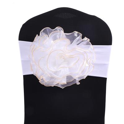 China Factory price durable cheap spandex chair bands for wedding elastic chair sash with flower for sale