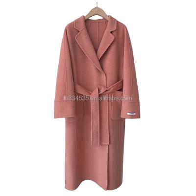 China Breathable Women Stylish Long Wool Coat Long Sleeve Outerwear Chic Ladies Overcoat With Belt Solid Color Latest Wool Coat Designs Knitted for sale