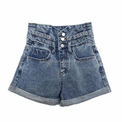 China Hot Selling Breathable Women's High Waist Ripped Stretch Fringed Denim Wide Leg Cross Pants Girls Shorts for sale