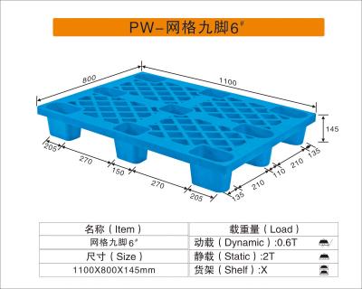 Cina Pallet di plastica resistenti del bene durevole 1100*800*145mm, scatole di stoccaggio di plastica del pallet di colore blu in vendita