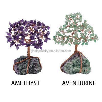 China China Natural fluorite raw ore base amethyst Dongling jade crystal tree office table top decoration household decoration for sale