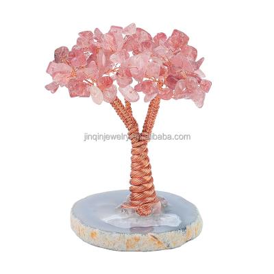 China China Hot Selling Natural Crystal Agate Pedestal Strawberry Crystal Quartz Gemstone Tree Holiday Gift Home Decoration Money Tree for sale