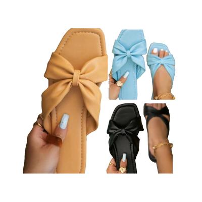 China Fashion Trend Superstarer Summer Solid Color Yellow Cross Bow Sandals Flat Women 43 for sale