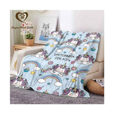 China High Quality Flannel Print Unicorn Cat Cartoon Travel Soft Cozy Blanket Home Blanket Cute Warm Blanket Nondisposable Kids for sale