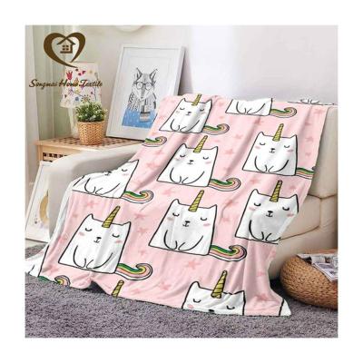 China High Quality Flannel Print Unicorn Cat Cartoon Travel Soft Cozy Blanket Home Blanket Cute Warm Blanket Nondisposable Kids for sale