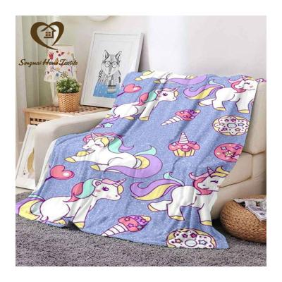 China High Quality Flannel Print Unicorn Cat Cartoon Travel Soft Cozy Blanket Home Blanket Cute Warm Blanket Nondisposable Kids for sale