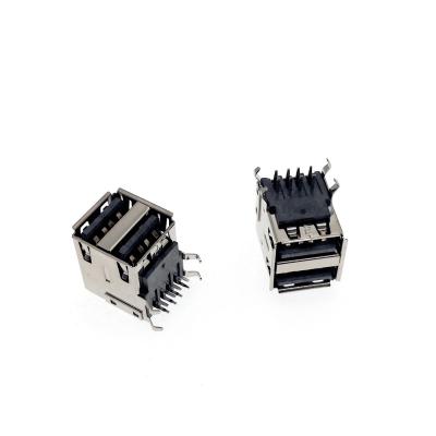 China YJ USB 3.0 A Female Vertical Jack Connector Heat Resistant AF Two Port Type Socket 90*** With Degree DIP Connector YJ-91-US01- Imperial for sale