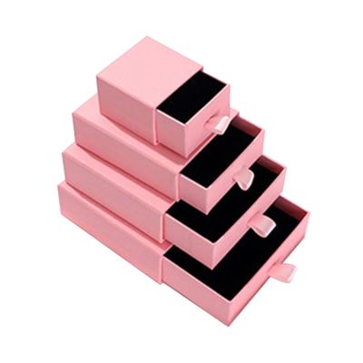 China Custom Printed Logo Pink Earrings Drawer Packaging Recyclable Paper Boxes Jewelry Slide Gift Box for sale