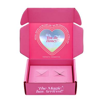 China Recyclable amterial luxury custom set skin care design pink saffron shipping box cosmetic corrugated shipping mailing boxes mailer box for sale