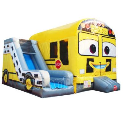 China Commercial Grade Mall PVC Bounce House Air Castle Combo Slide Outdoor School Bus Rental Combo Inflatable Bouncer Castle Slide for sale