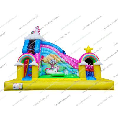 China PVC Unicorn Inflatable Playground With Slide Backyard Inflatable Water Slide With Pool For Kids for sale