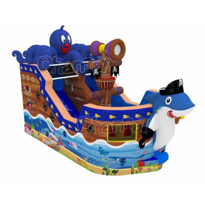 China Outdoor Inflatable Pirate Inflatable Shark House Bounce Octopus Slide Boat Pirate Slide for sale