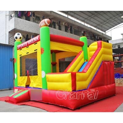 China Fire Resistant 18'x15'x15'H ​​Sports Arena Bouncy Bouncer Inflatable Sports Bounce House With Slide For Outdoor for sale