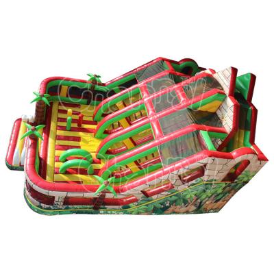 China Lead Free Commercial Outdoor Jungle Inflatable Obstacle Course With Slide For Kids And Adults for sale