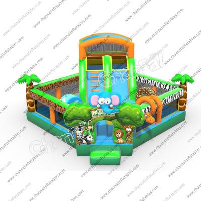 China Commercial Jungle Bounce House Obstacle Course Castle Bouncer Slide Obstacle Jumping Inflatables Commercial/Rental Grade for sale