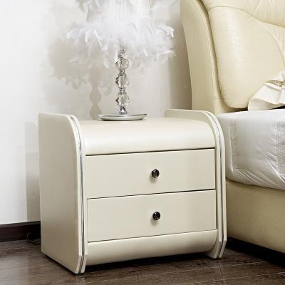 China Guangdong Quality Bedroom Furniture PU Bedside Solid Wood Leather Night Stand With Drawers for sale