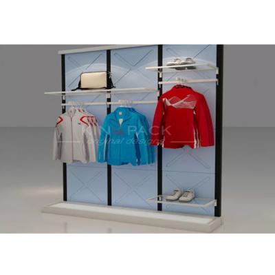 China Modern high quality customized wooden clothing display merchandise display rack MDF cabinet hanging rack for kiosk shopfitting for sale