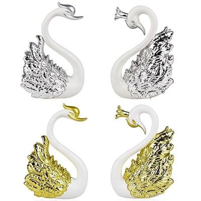 China 1 Pair Crown Swan Cake Topper Decoration Flamingo Cake Dessert Baking Birthday Wedding Table Ornament Disposable Plastic Doll for sale