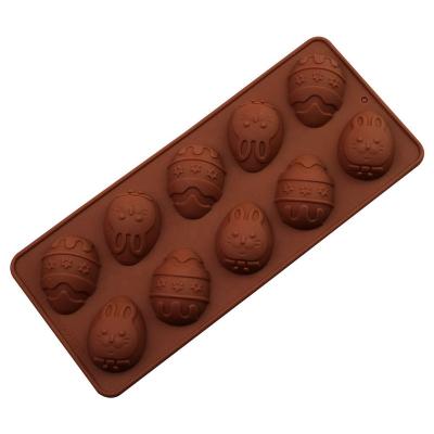 China High Quality Viable 10 Holes Easter Bunny Eggs Silicone Resin Chocolate Mold for Fondant Candy Cookie Cake Baking Decorating Tools for sale