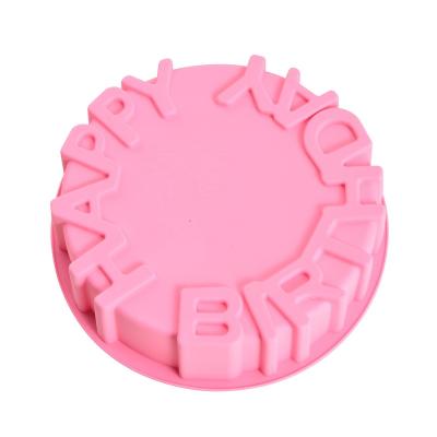 China Round 8Inch Silicone Cake Pan Happy Birthday Cake Mold Silicone Cake Mold Viable Stencil Kitchen Baking Tool for sale