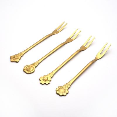 China Viable Hot Selling Silver Black Gold Fruit Reusable Fork For Fruit Dessert Cake Metal Fork Cutlery Fork for sale