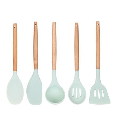 China 5pieces Kitchen Cookware Non-Stick Sustainable Heat Resistant Silicone Cookware Set With Cooking Spatula Spoon Tool for sale