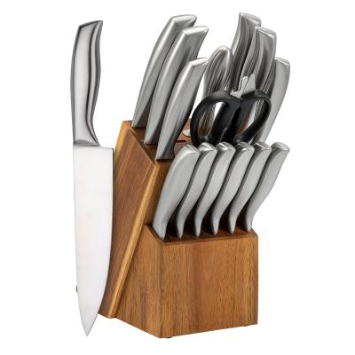 China Kitchen Viable King Hollow Handle Kitchen Chef Knife Set With Acacia Wood Block 15 Pieces Knife Set for sale