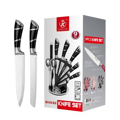 China Viable Kitchen King Professional 9 Pcs Kitchen Knife Set Stainless Steel Hollow Handle Butcher Chef Knife Set for sale