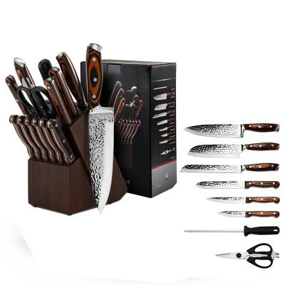 China Viable King of Kitchen 15 pieces cuchillos de forjados wooden set handle juego de cuchillos knife set for chef for sale