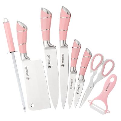 China Sustainable Kitchen King Ready For Boat High End Pink Knife Set With Light Hollow Block Handle 9pcs Kitchen Knife Set for sale