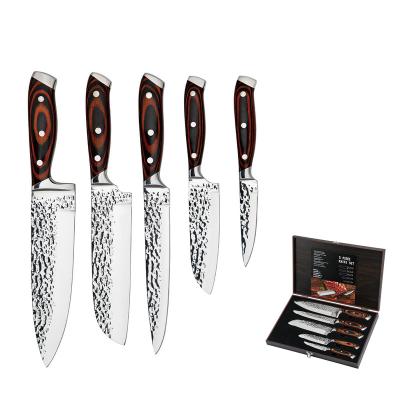 China New Design 6pcs Kitchen Viable King Sharp Hand Forged Steel Wood Handle Chef Knife Set With Wooden Gift Box for sale