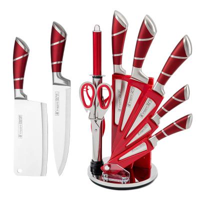 China Sustainable Kitchen King Forged Hollow Meat Knife Set 9 Pieces With Forged Hollow Knife Set Red for sale