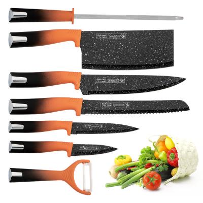 China Sustainable Kitchen King 8 Piece Knife Set Rust Proof Steel Colored Kitchen Knife Set With Acrylic Holder for sale