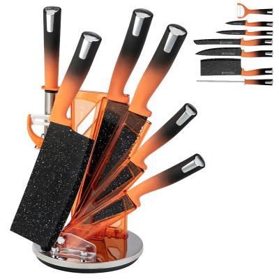 China High Viable Kitchen King 8 Pcs Kitchen Knife Set With Colored Unique Cavity Handle Knife Set With Stand for sale