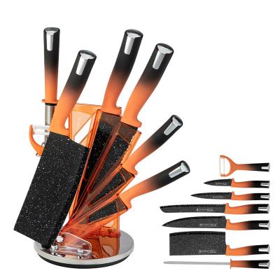 China Custom Kitchen Viable King Kitchen Knife Set 8pcs Non-slip Ergonomic Handle Knife Set With Orange Handle for sale