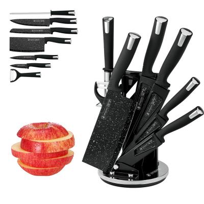 China Kitchen Viable King Black Knife Set Anti Rust Acrylic Holder 8 Pieces High Quality Kitchen Knife Set With Marble Coat for sale