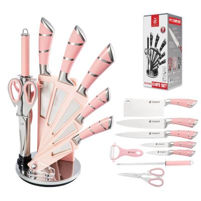 China Sustainable Kitchen King 9 Pcs Kitchen Chef Knife Set Pink Classic Hollow Handle Cleaver Kitchen Knife Set for sale