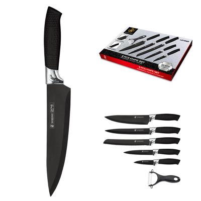 China Sustainable Kitchen King 6 Pieces Non-Stick Coating Kitchen Knife Set PP Handle With Peeler Pisau Set for sale