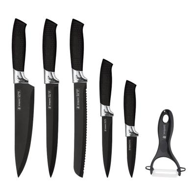 China Best Selling 6 Pcs Viable King Kitchen Knife Set Black Kitchen Set Non Stick Coat Blade With Gift Box for sale