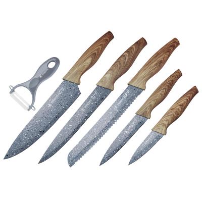 China High Carbon Stocked Wood Grain 6 Pcs Knife Stainless Steel Blades, Ultra Sharp Non-Stick Rust Proof, Knife Gift Box Set (Wood Grain) for sale