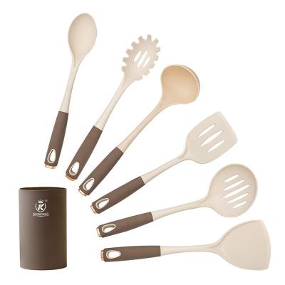 China Sustainable Kitchen King 7 Pieces Silicone Nylon Kitchen Utensil Set Non Stick Kitchen Tool Kit With Canister Holder for sale