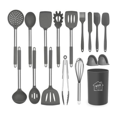 China Sustainable Kitchen King 17 Piece Food Grade Silicone Full Cooking Set Items For The Kitchen for sale