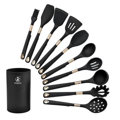 China Sustainable Kitchen King 11 Pcs Silicone Kitchen Utensils Set With Rack Spatula Rose Gold Color Cooking Tool Utensils Set for sale