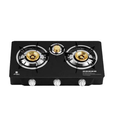 China Hotel 3 Burner Household Cooktops Table Top Glass Gas Stove and Oven Gas Cooker 90mm/40mm for sale