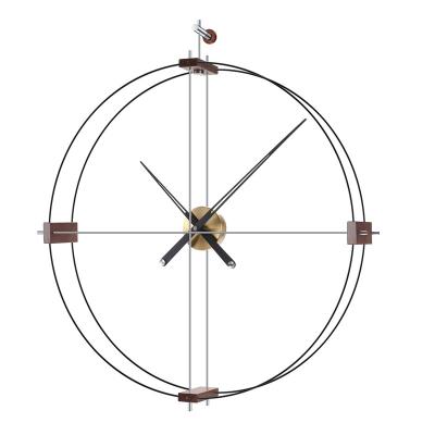 China Large Creative Home Luxury Copper Spain Antique Brass Walnut Minimalist Style 3D Wall Clocks Decorate Nordic Double Circle Wall Clock for sale