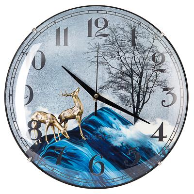 China Concave And Convex Face Of 12 Inch Elk Clock Glass Wall Clock Customization for sale