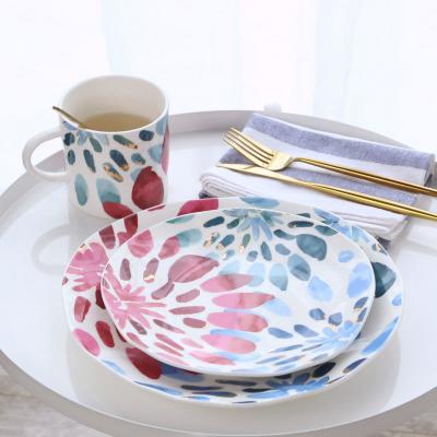 China New Sustainable Bone China Dinner Set Eco Friendly Ceramic Dishes And Cups for sale