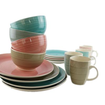 China New Design 20pcs Western Stoneware Hand Painted Stripe Dinnerware Sets for sale