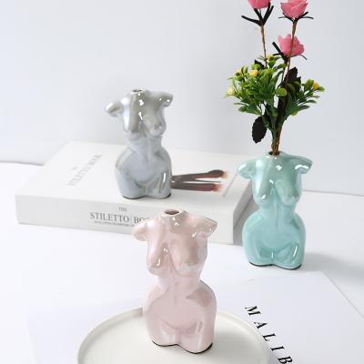 China Minimalist Sugar Europe Style Of Body Shape Modern Ceramic Art Home Office Decoration Ceramic Flower Vase For Pottery for sale